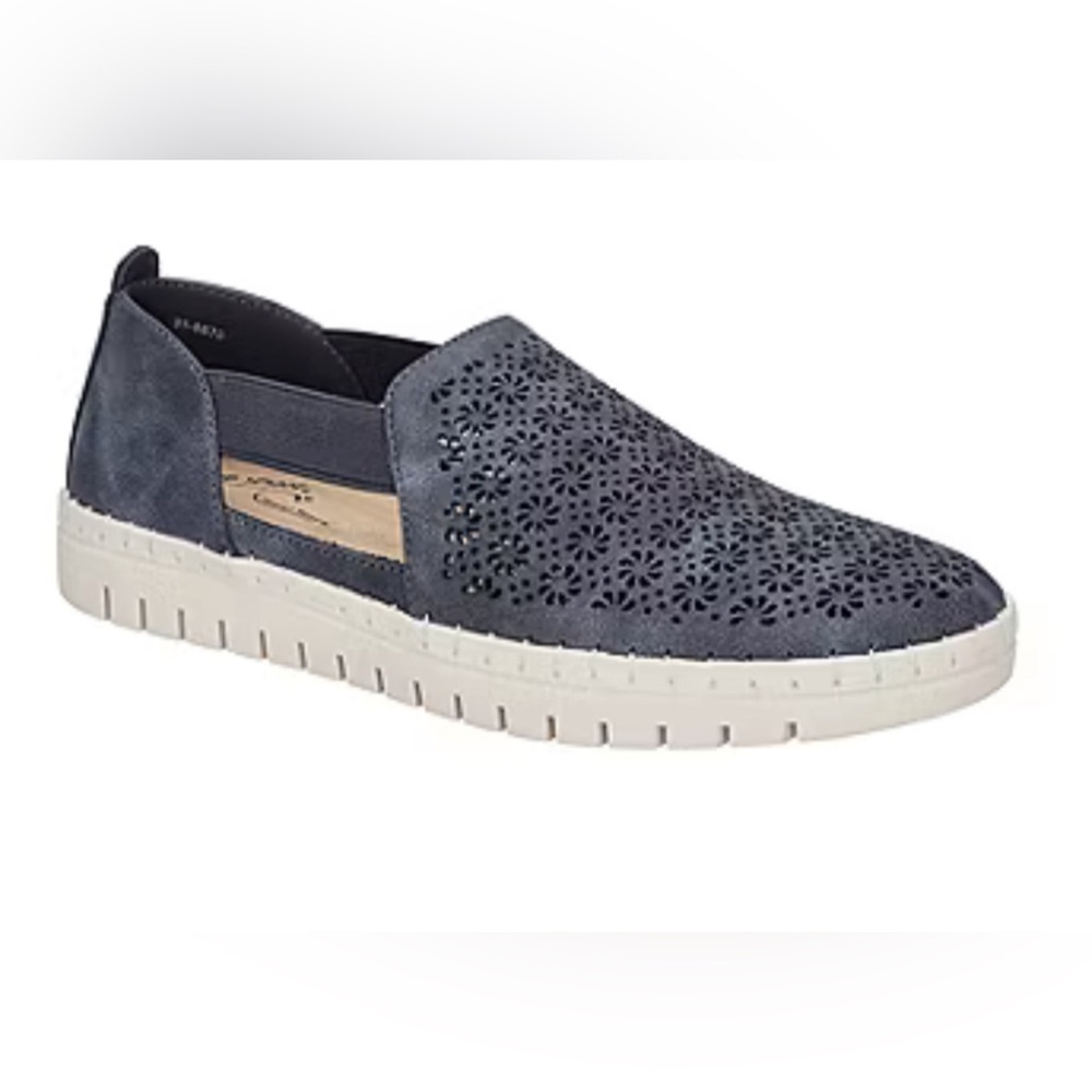 easy street Navy Suede Laser-Cut Slip-On Loafers